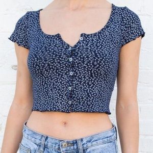 Brandy Melville navy blue zelly ruffle top